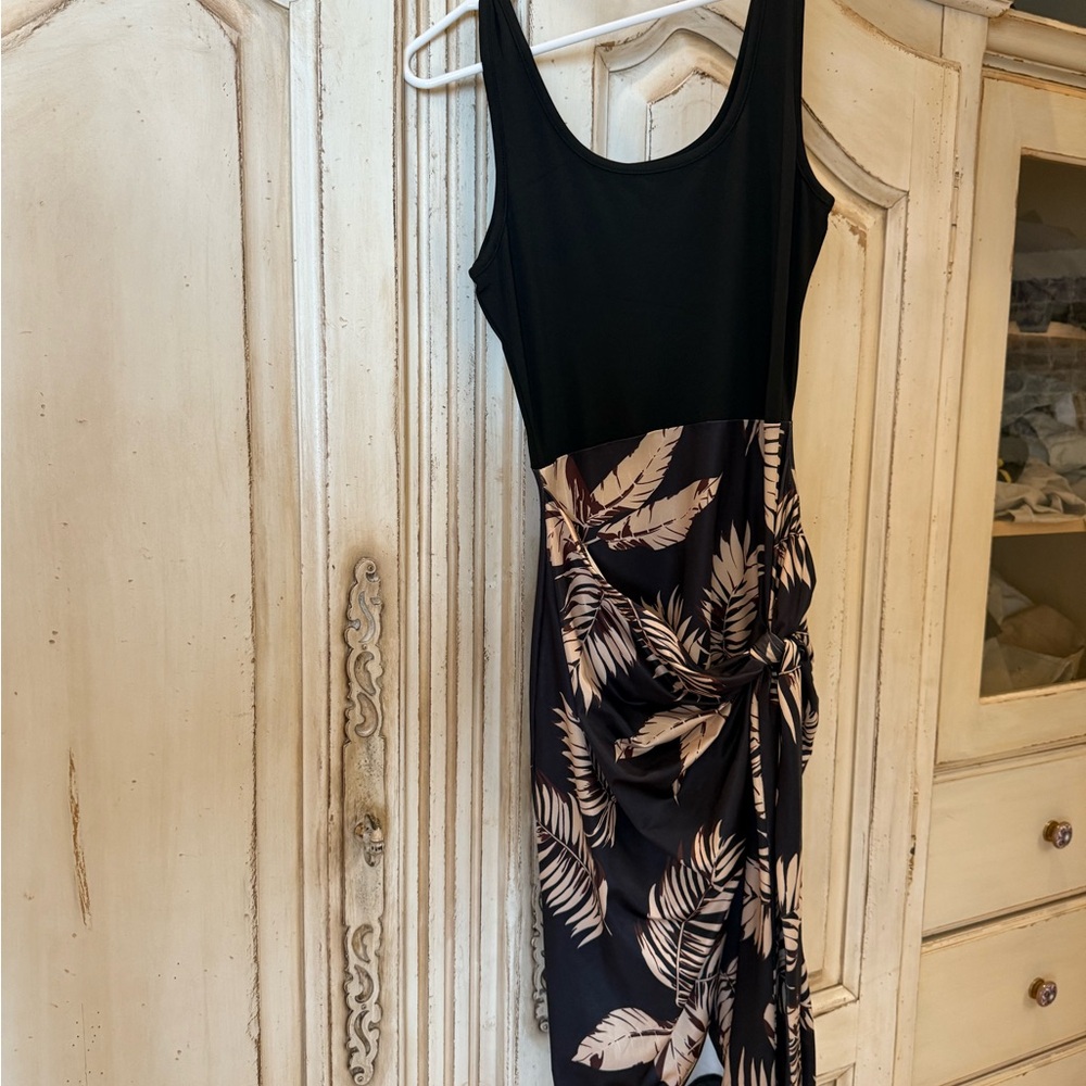 Never Worn - Black and Cream Leaf Print Dress